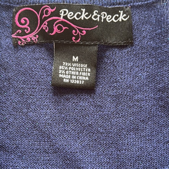 Peck & Peck Blue Metallic Sweater Tank Waffle Texture Lined Ribbed Trim Sz M - Picture 10 of 15